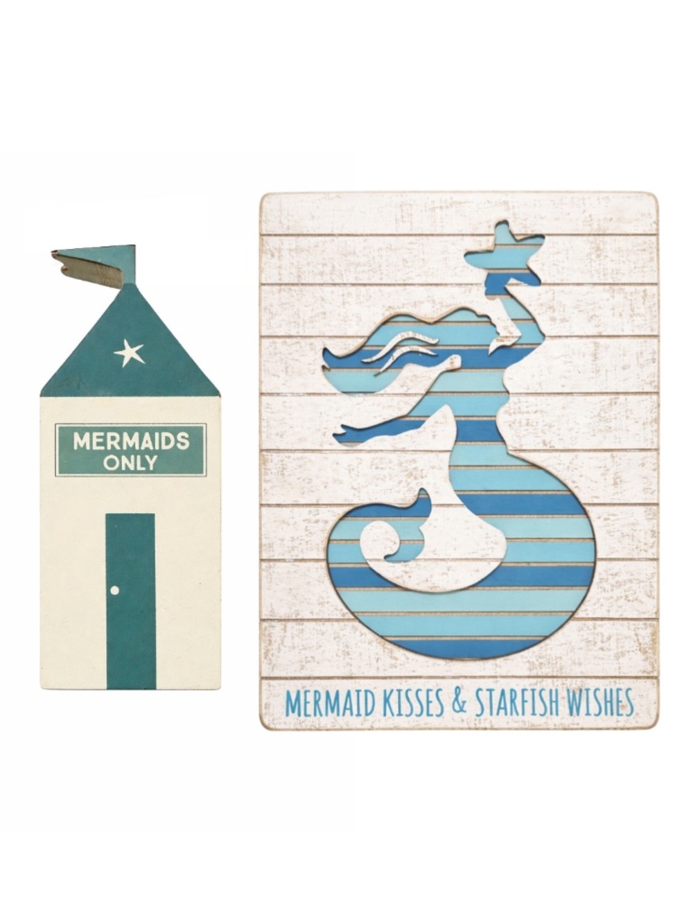 Mermaid Wall Art Room Decor Ocean Sea Rustic White Wood Blue Girls Bedroom Decor